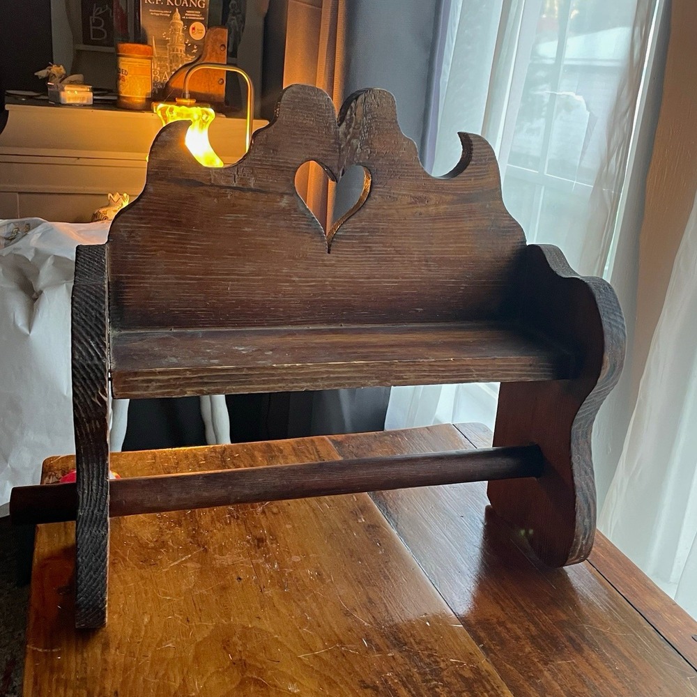 Vintage Rustic Wooden Heart Shelf with Towel Holder 14"x13"